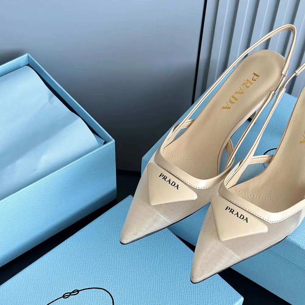 Prada Women Mesh Fabric Slingback Pumps-Beige - image 9
