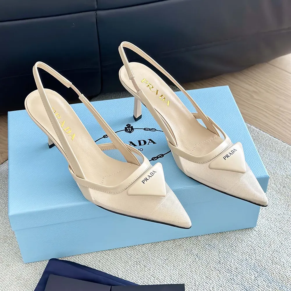Prada Women Mesh Fabric Slingback Pumps-Beige - image 5