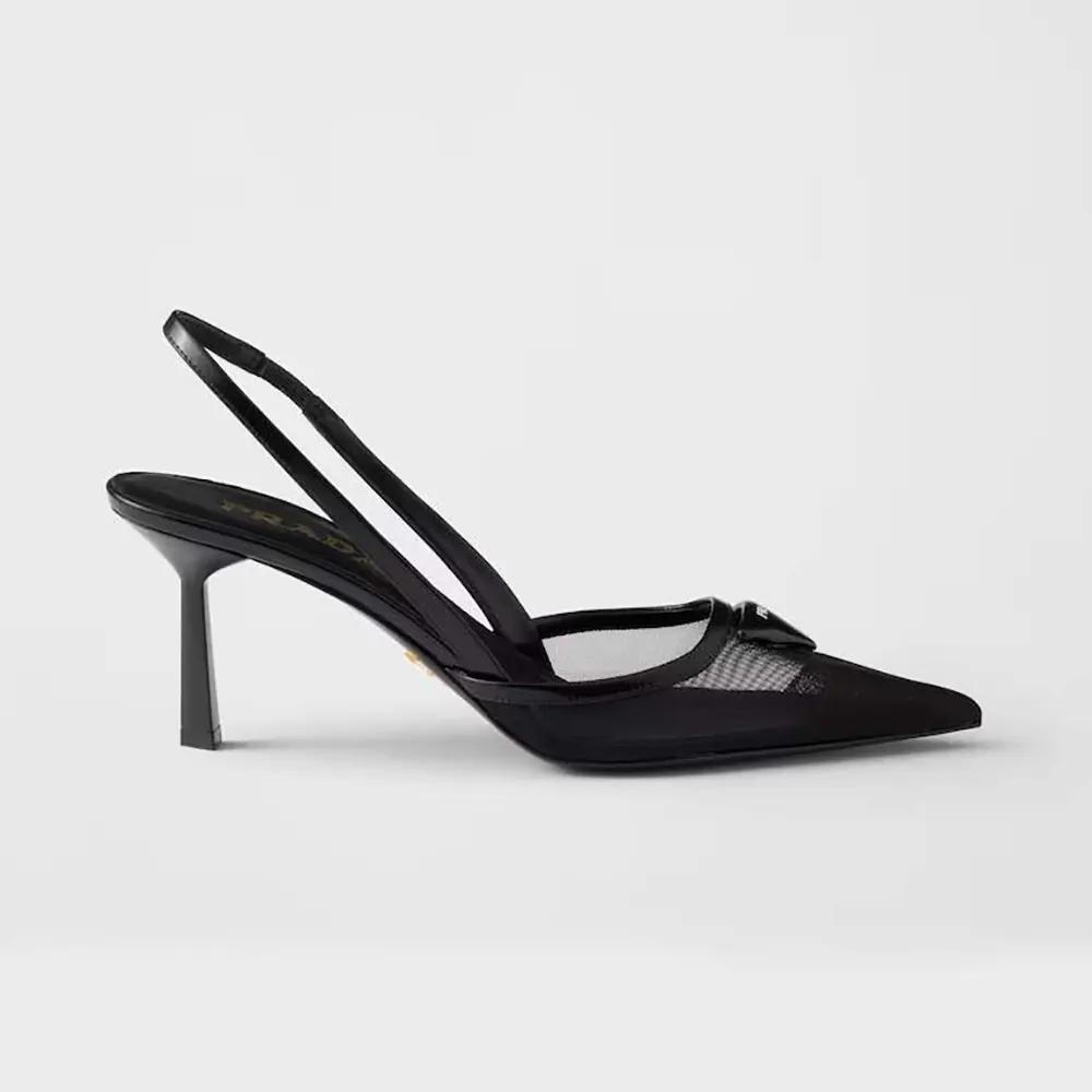 Prada Women Mesh Fabric Slingback Pumps-Black