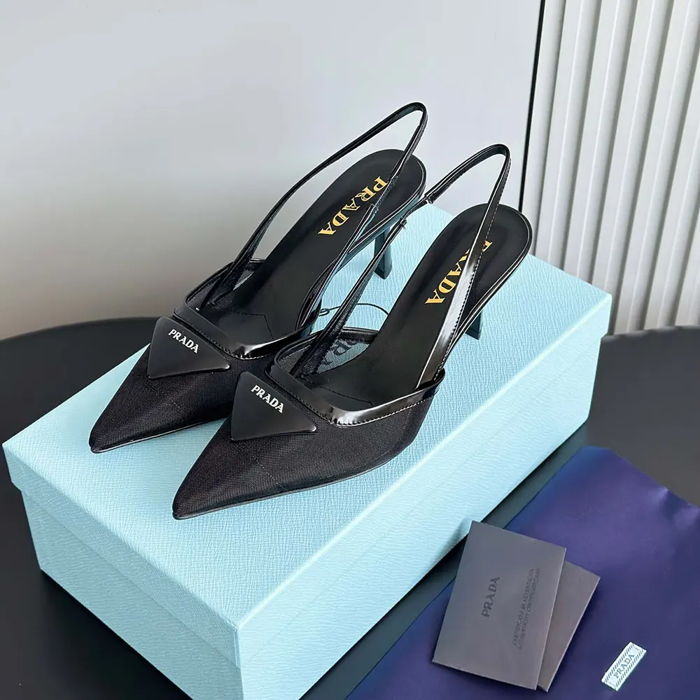Prada Women Mesh Fabric Slingback Pumps-Black - image 6