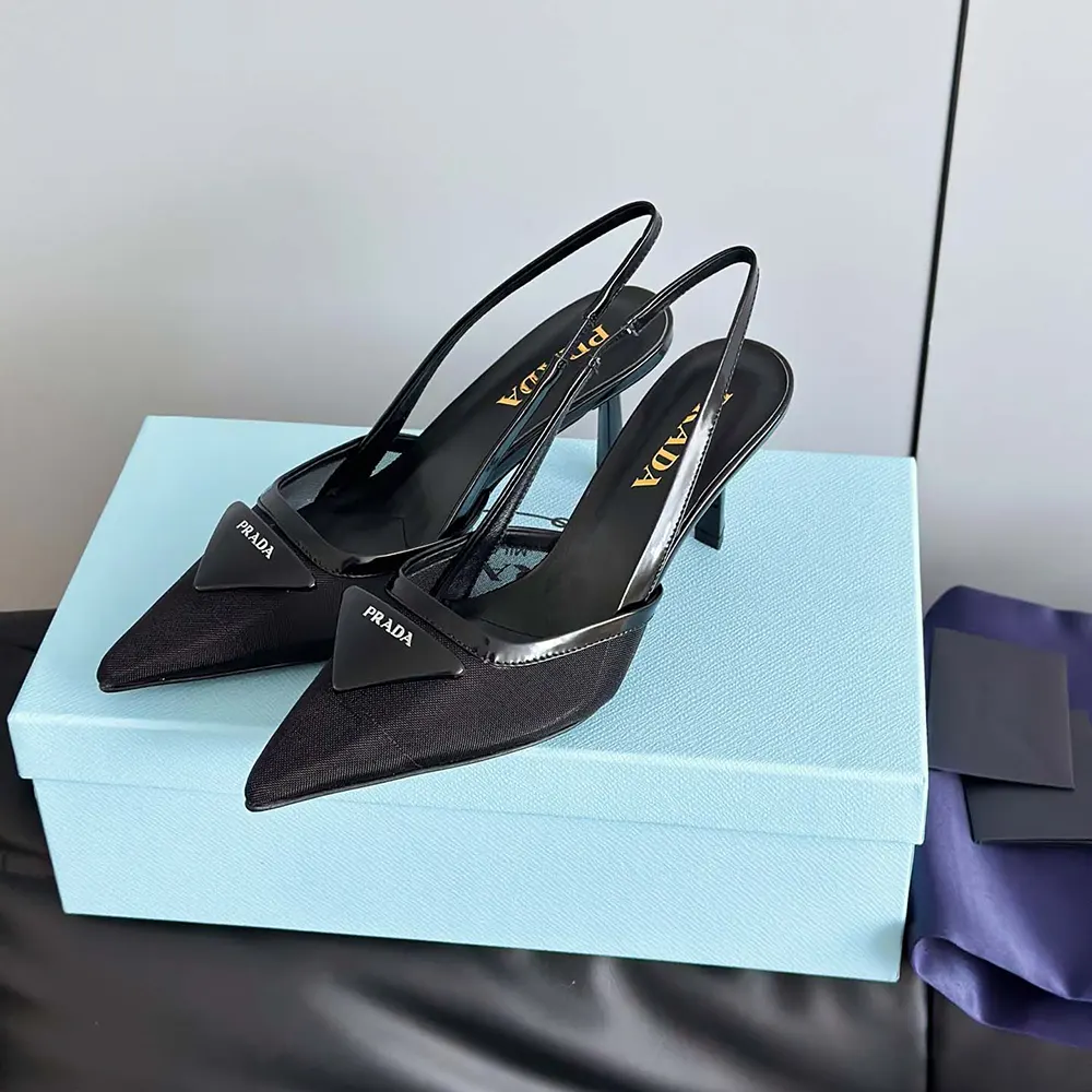 Prada Women Mesh Fabric Slingback Pumps-Black - image 5