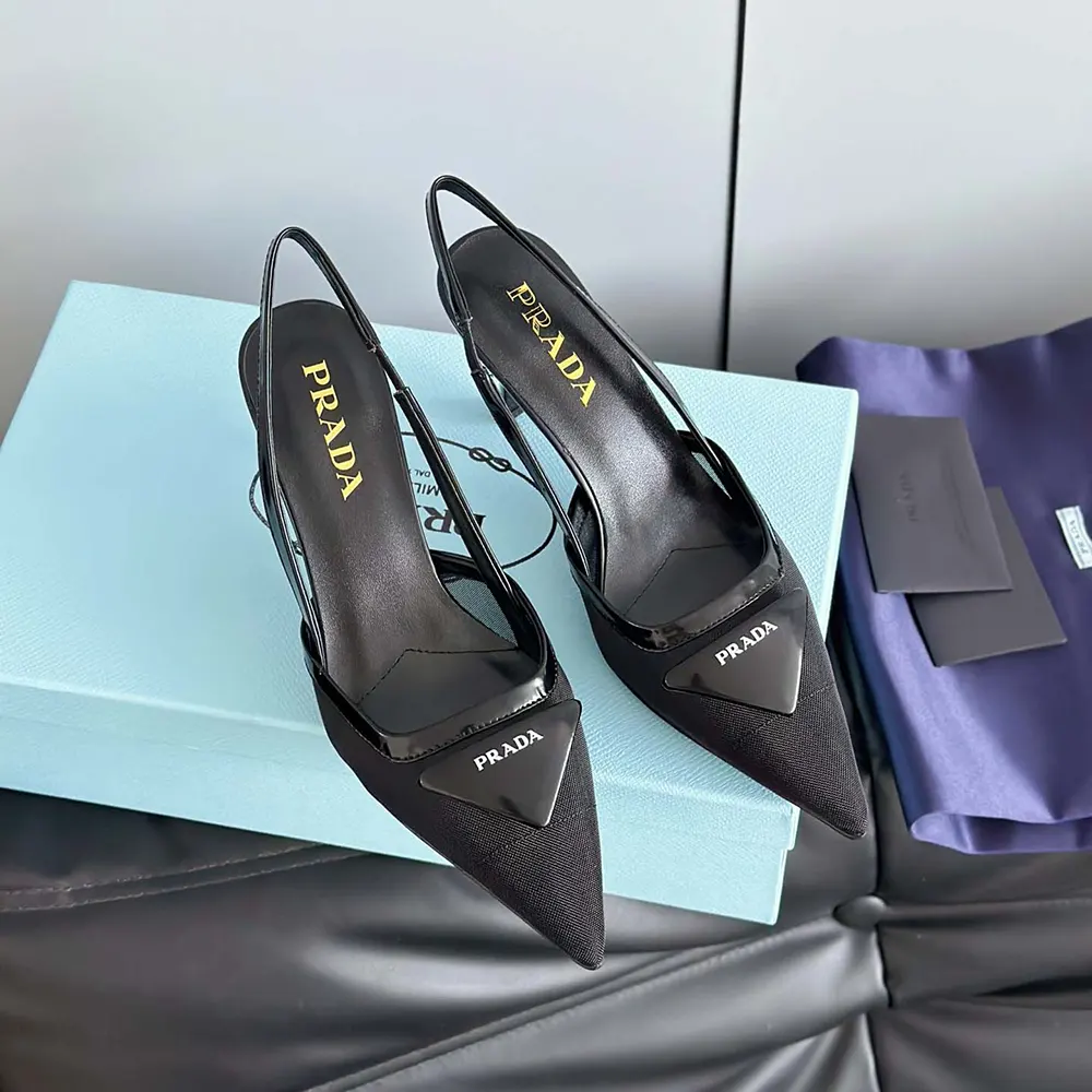 Prada Women Mesh Fabric Slingback Pumps-Black - image 4