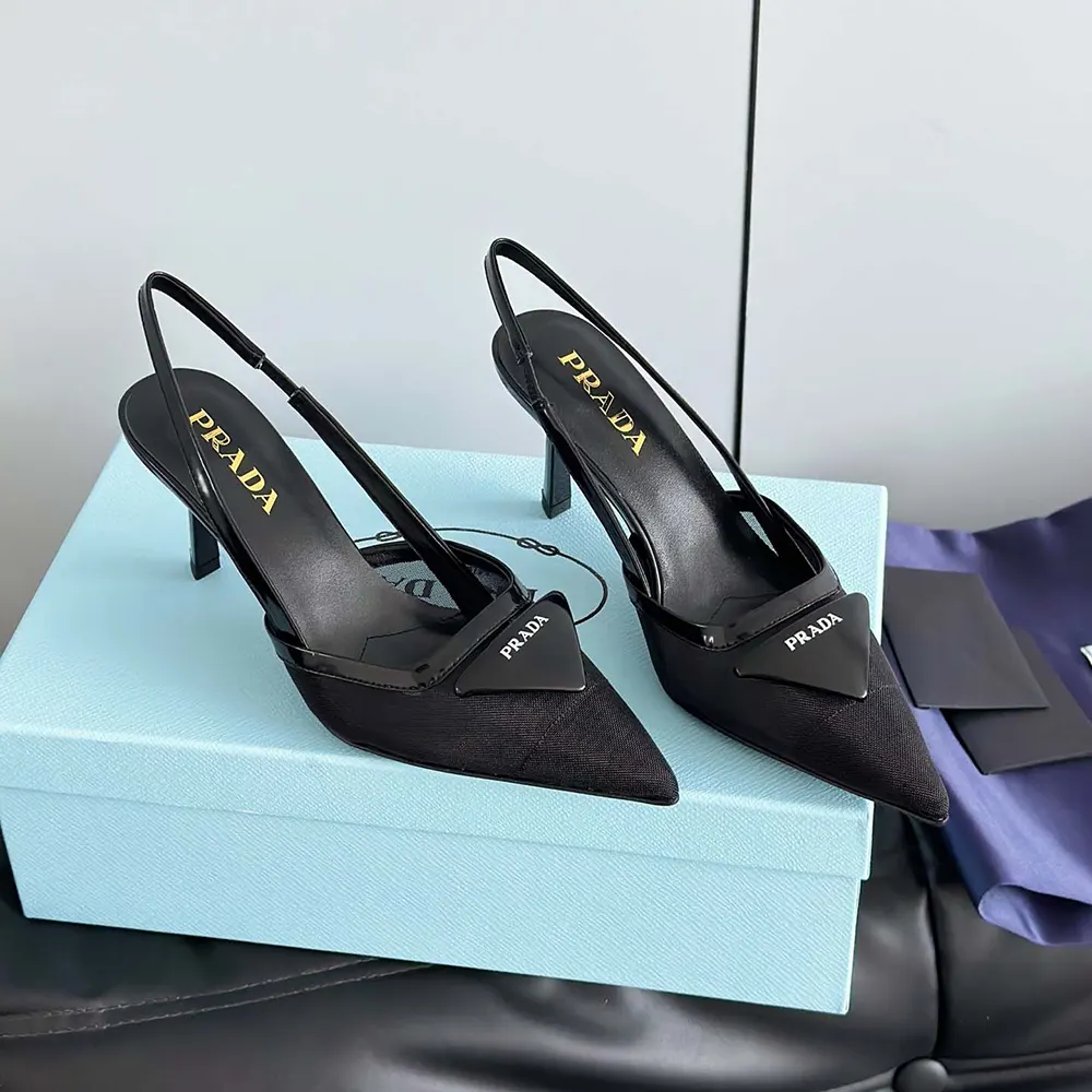 Prada Women Mesh Fabric Slingback Pumps-Black - image 7