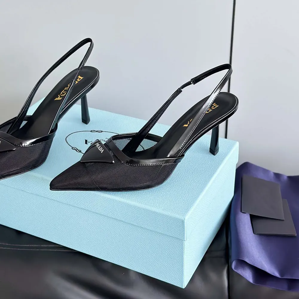 Prada Women Mesh Fabric Slingback Pumps-Black - image 8