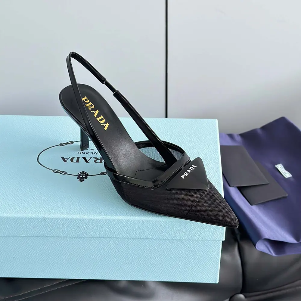 Prada Women Mesh Fabric Slingback Pumps-Black - image 9