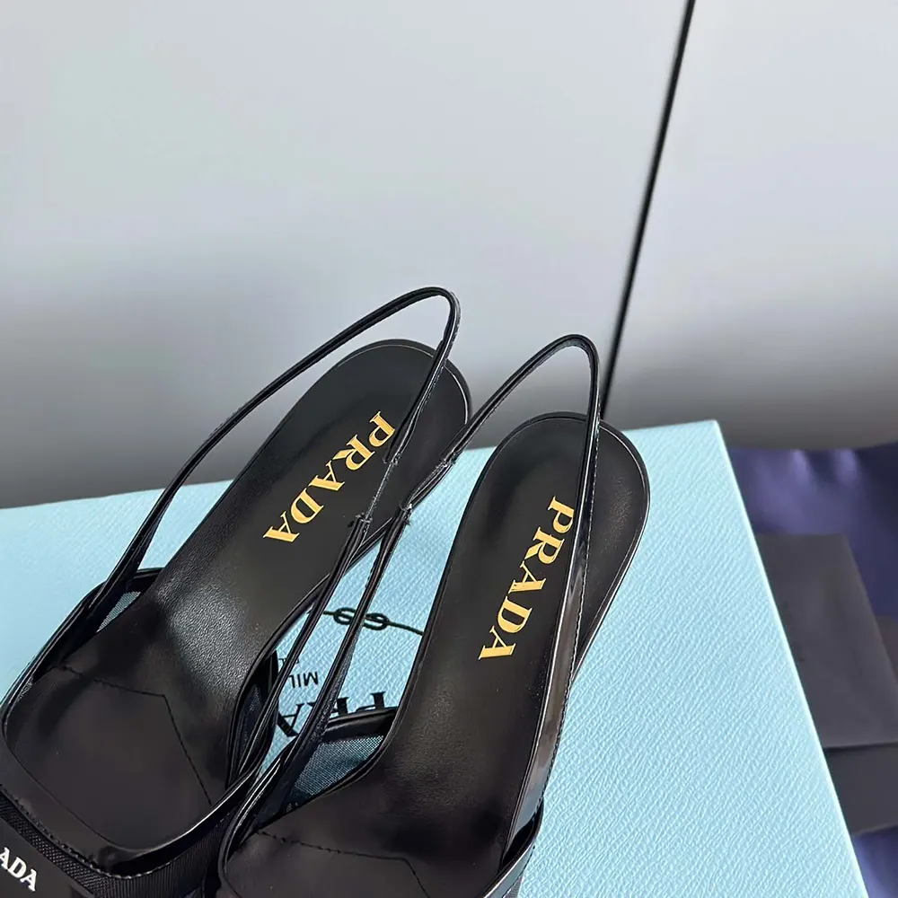 Prada Women Mesh Fabric Slingback Pumps-Black - image 10