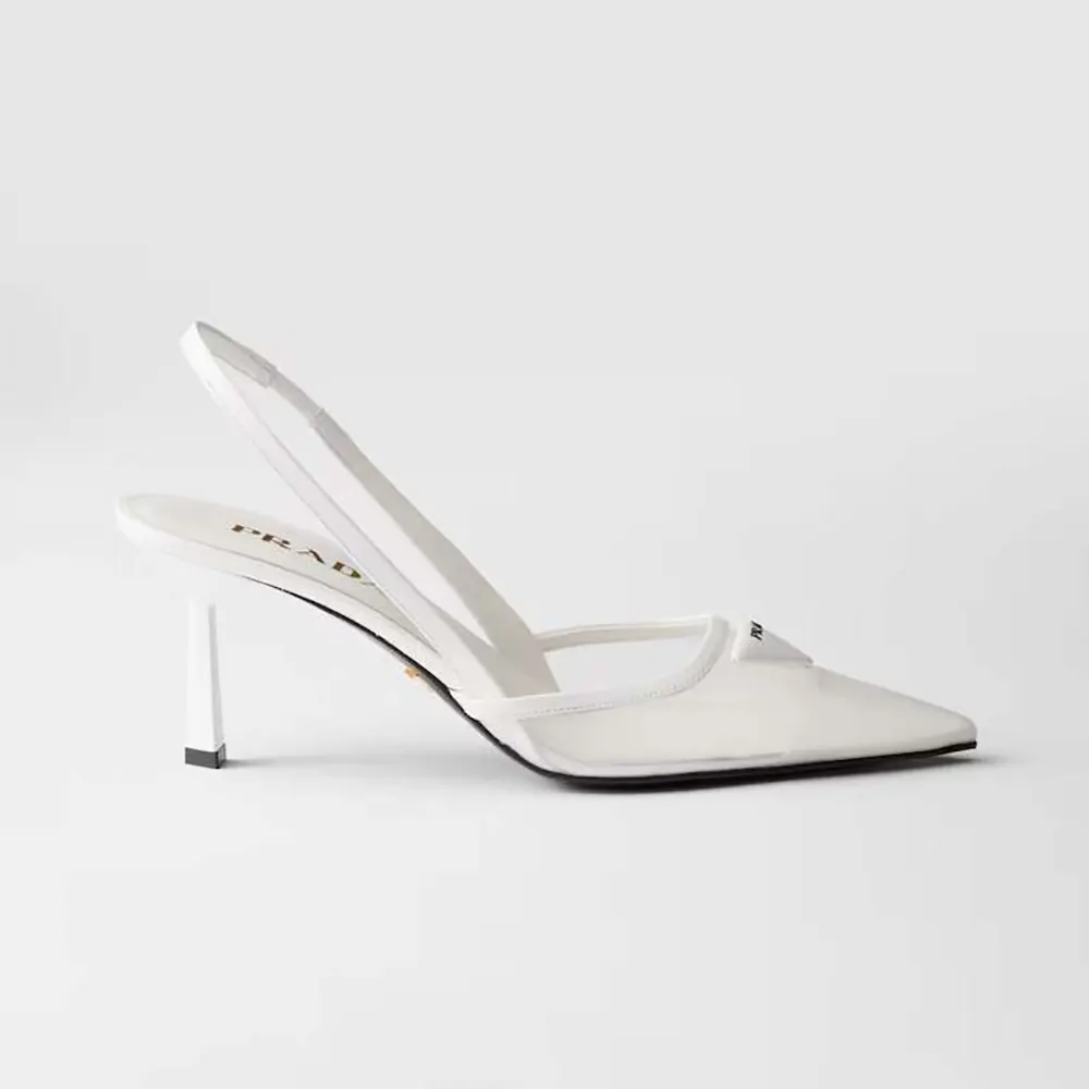 Prada Women Mesh Fabric Slingback Pumps-White