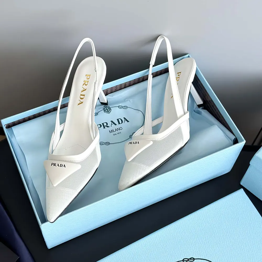 Prada Women Mesh Fabric Slingback Pumps-White - image 7