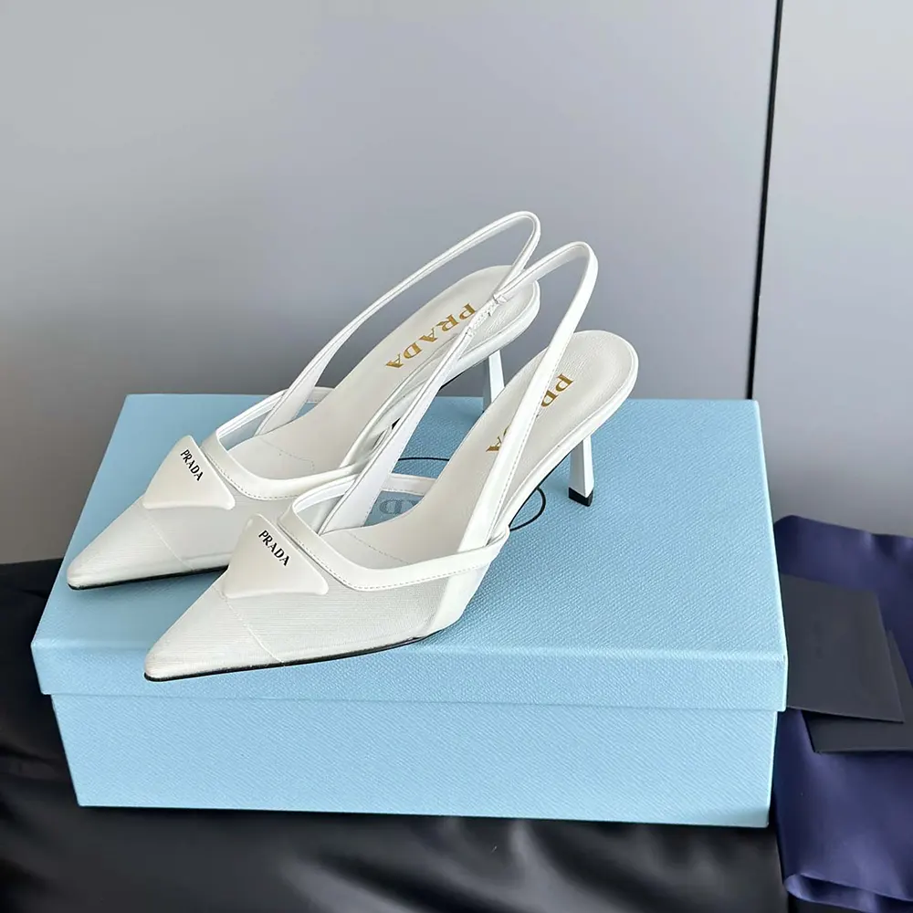 Prada Women Mesh Fabric Slingback Pumps-White - image 5