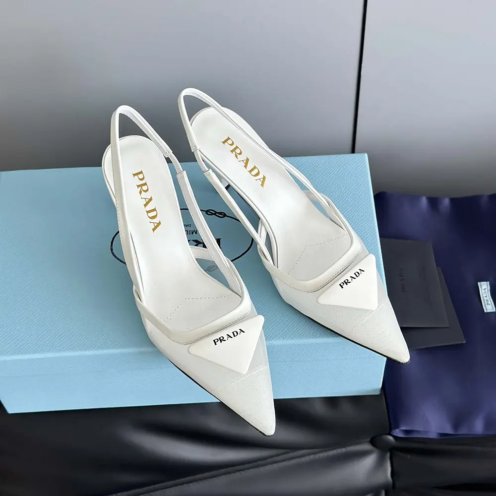 Prada Women Mesh Fabric Slingback Pumps-White - image 4
