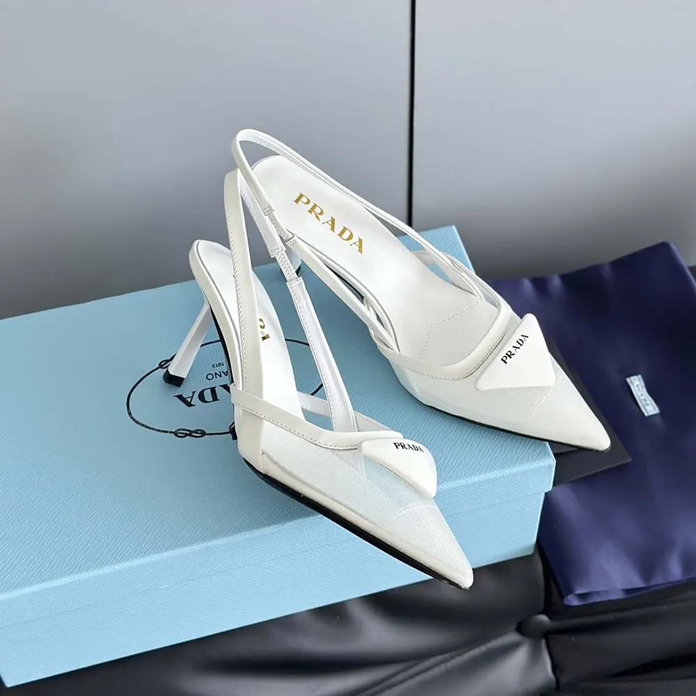 Prada Women Mesh Fabric Slingback Pumps-White - image 6