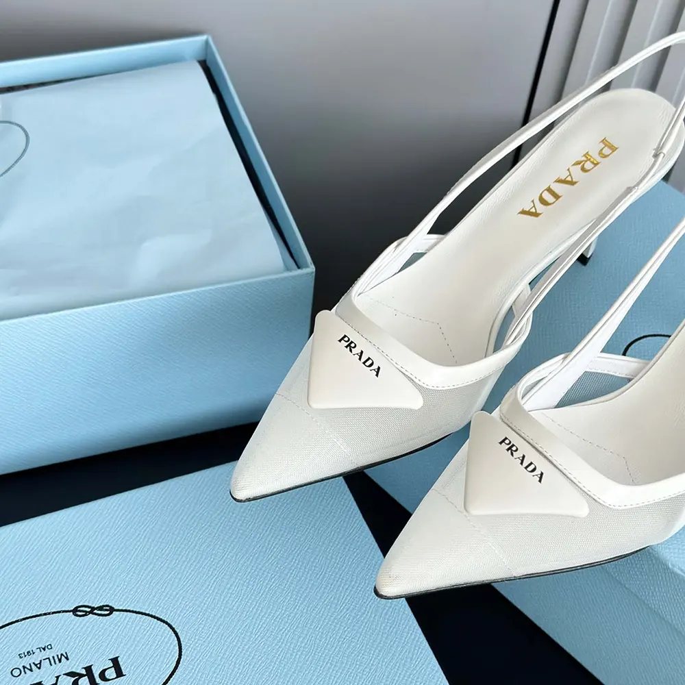 Prada Women Mesh Fabric Slingback Pumps-White - image 9