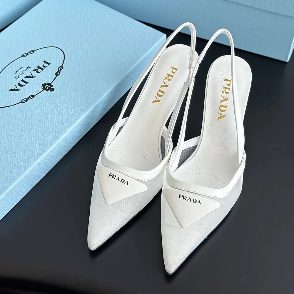 Prada Women Mesh Fabric Slingback Pumps-White - image 8