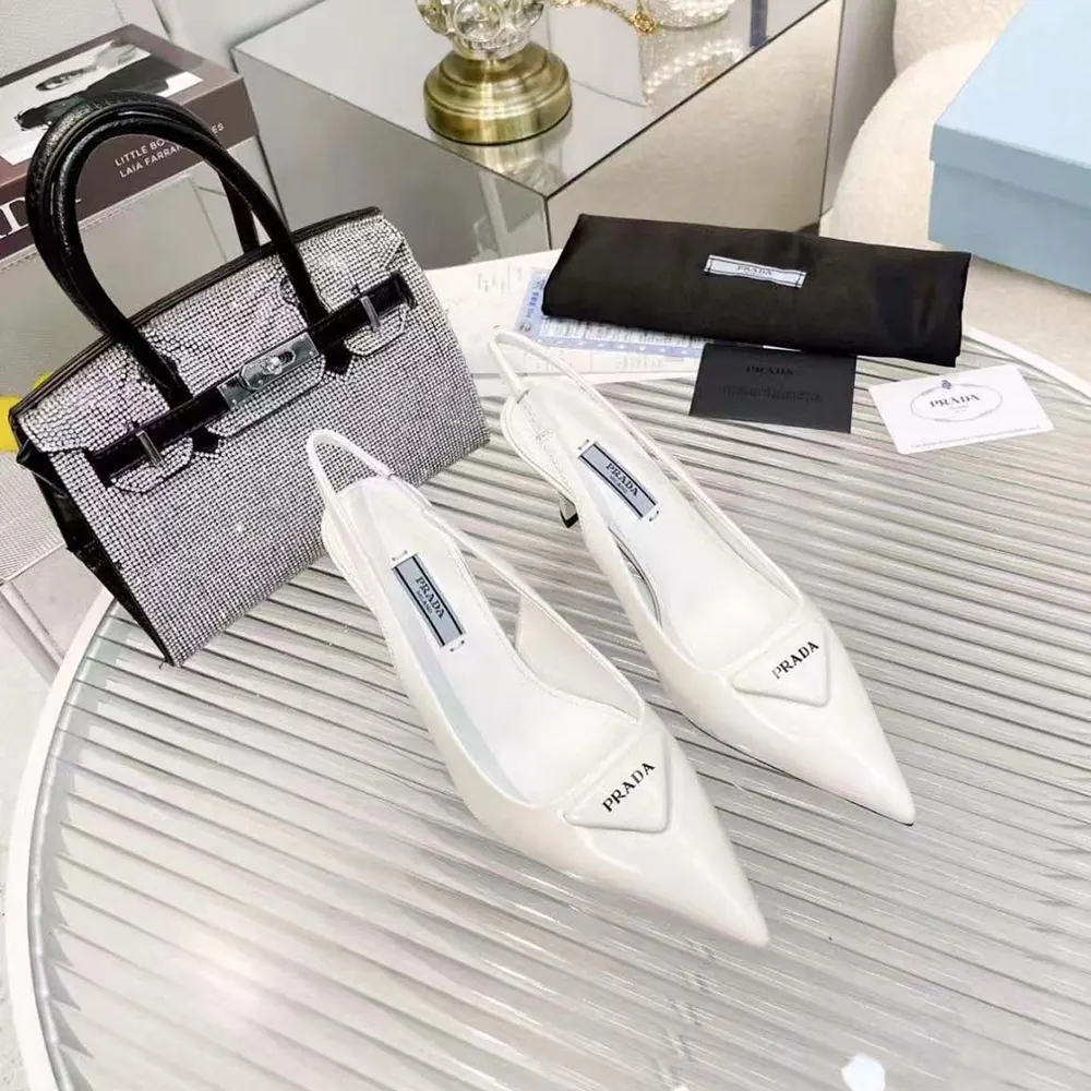Prada Women Saffiano Patent Leather Slingback Pumps-White - image 8