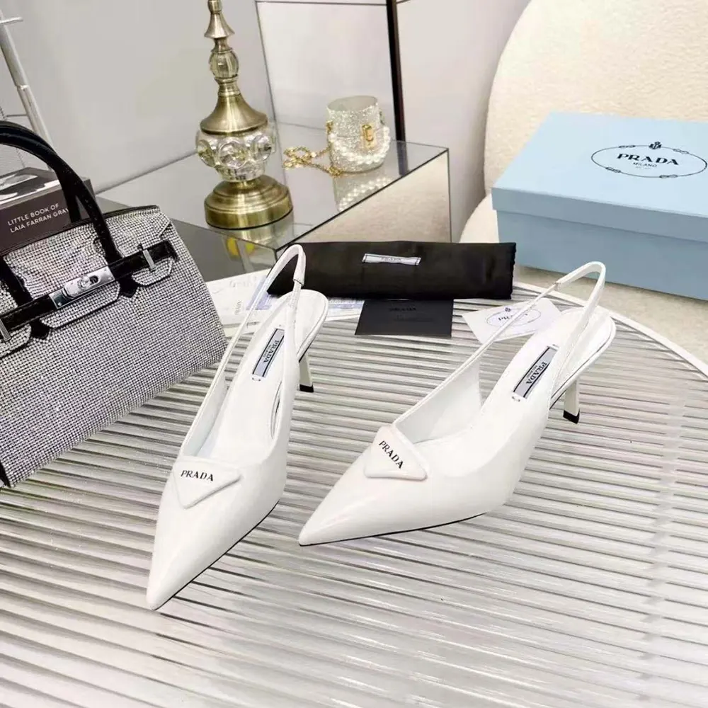 Prada Women Saffiano Patent Leather Slingback Pumps-White - image 5
