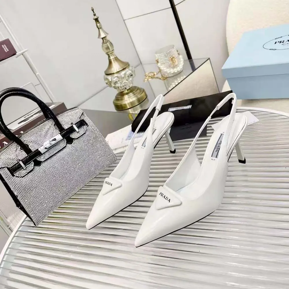 Prada Women Saffiano Patent Leather Slingback Pumps-White - image 4