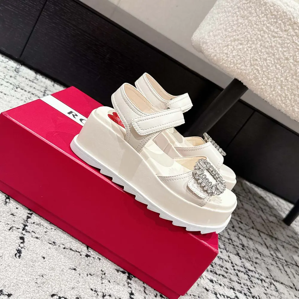 Roger Vivier Women Slidy Viv’ Wedge Sandals in Leather-White - image 6