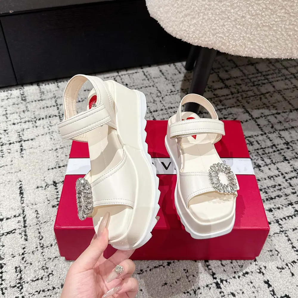 Roger Vivier Women Slidy Viv’ Wedge Sandals in Leather-White - image 4