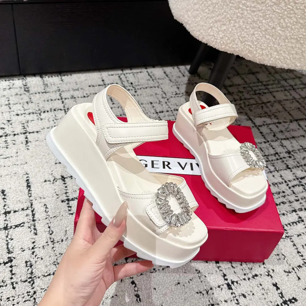 Roger Vivier Women Slidy Viv’ Wedge Sandals in Leather-White - image 5