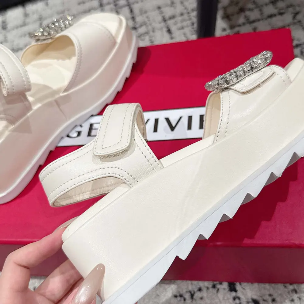 Roger Vivier Women Slidy Viv’ Wedge Sandals in Leather-White - image 9