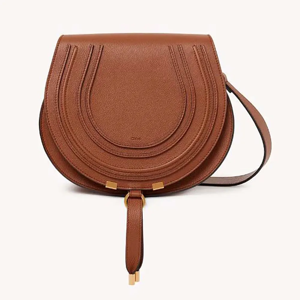 Front view of Chloe Women Small Marcie Saddle Bag in black leather