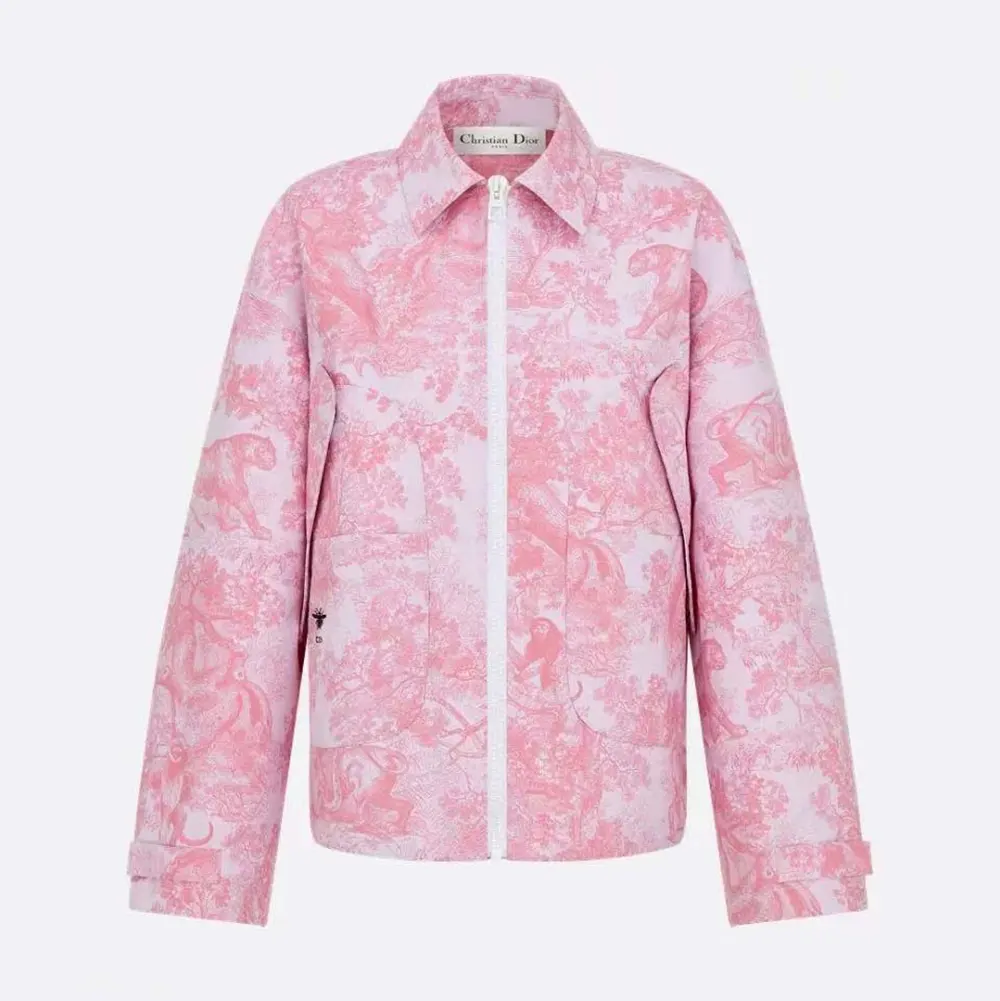 Front view of Dior Women Dioriviera Jacket White Jacquard Technical Taffeta in pink