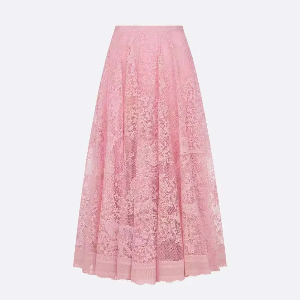 Front view of Dior Women Dioriviera Mid-Length Flared Skirt Cherry Blossom Pink