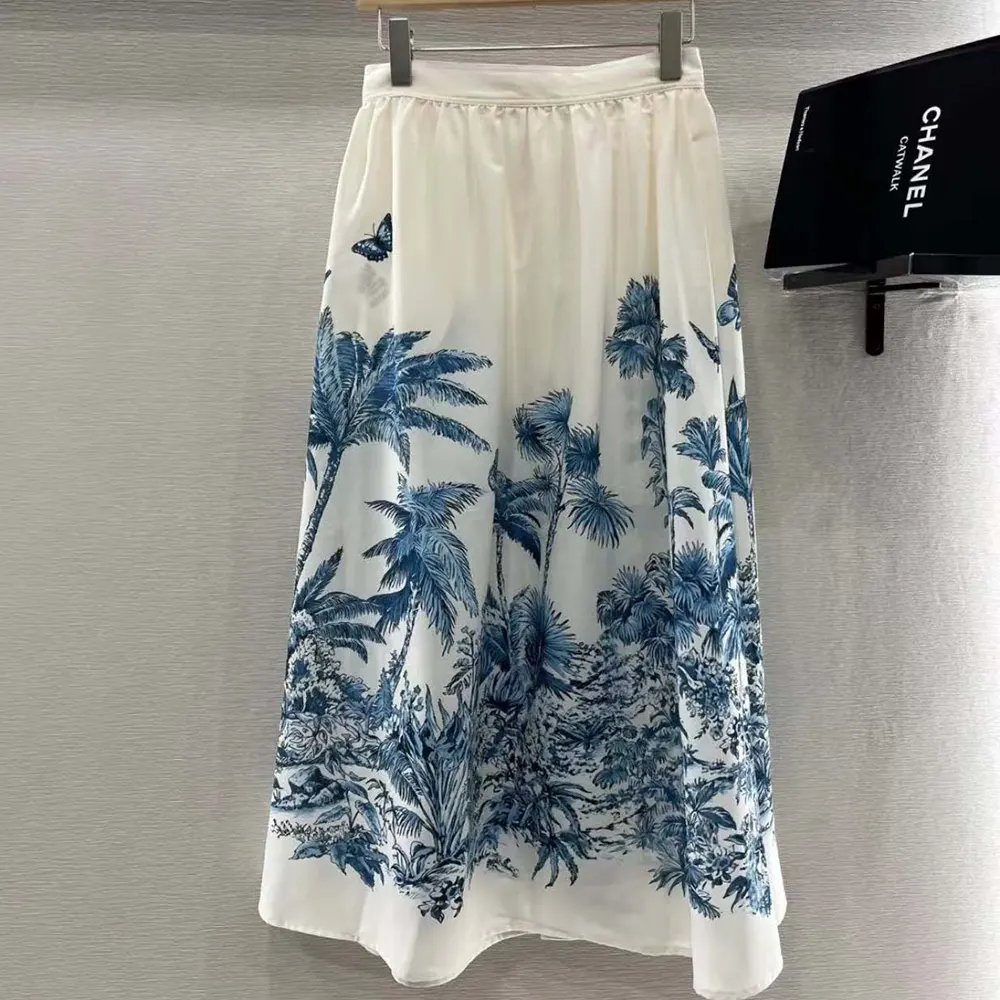 Side angle showing flare and silhouette of Dior Women Dioriviera Mid-Length Flared Skirt