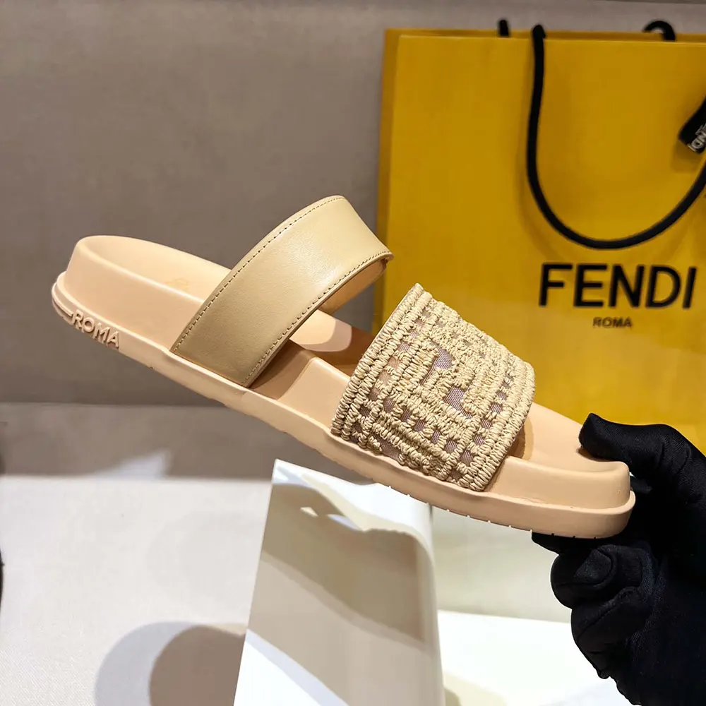 Fendi Women Feel Mesh Slides with Raffia FF Embroidery - image 6