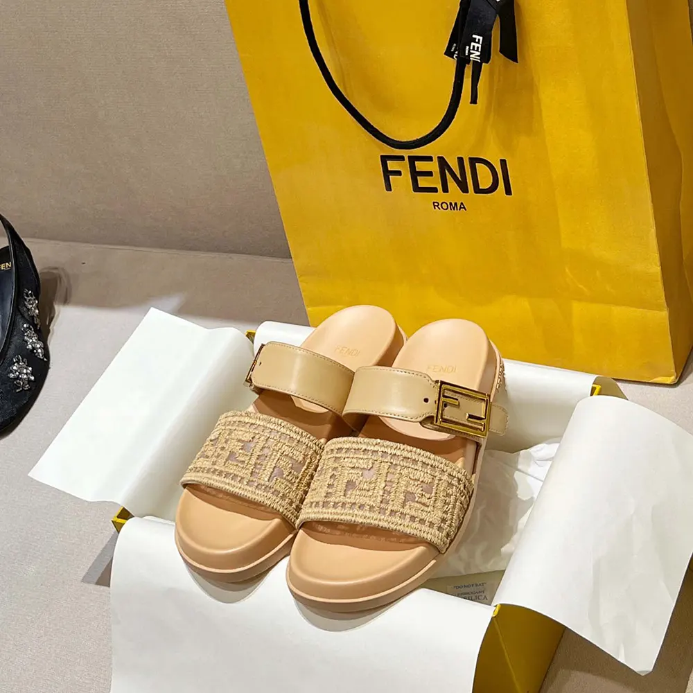 Top view showing natural colour and mesh texture of Fendi Women Feel Mesh Slides