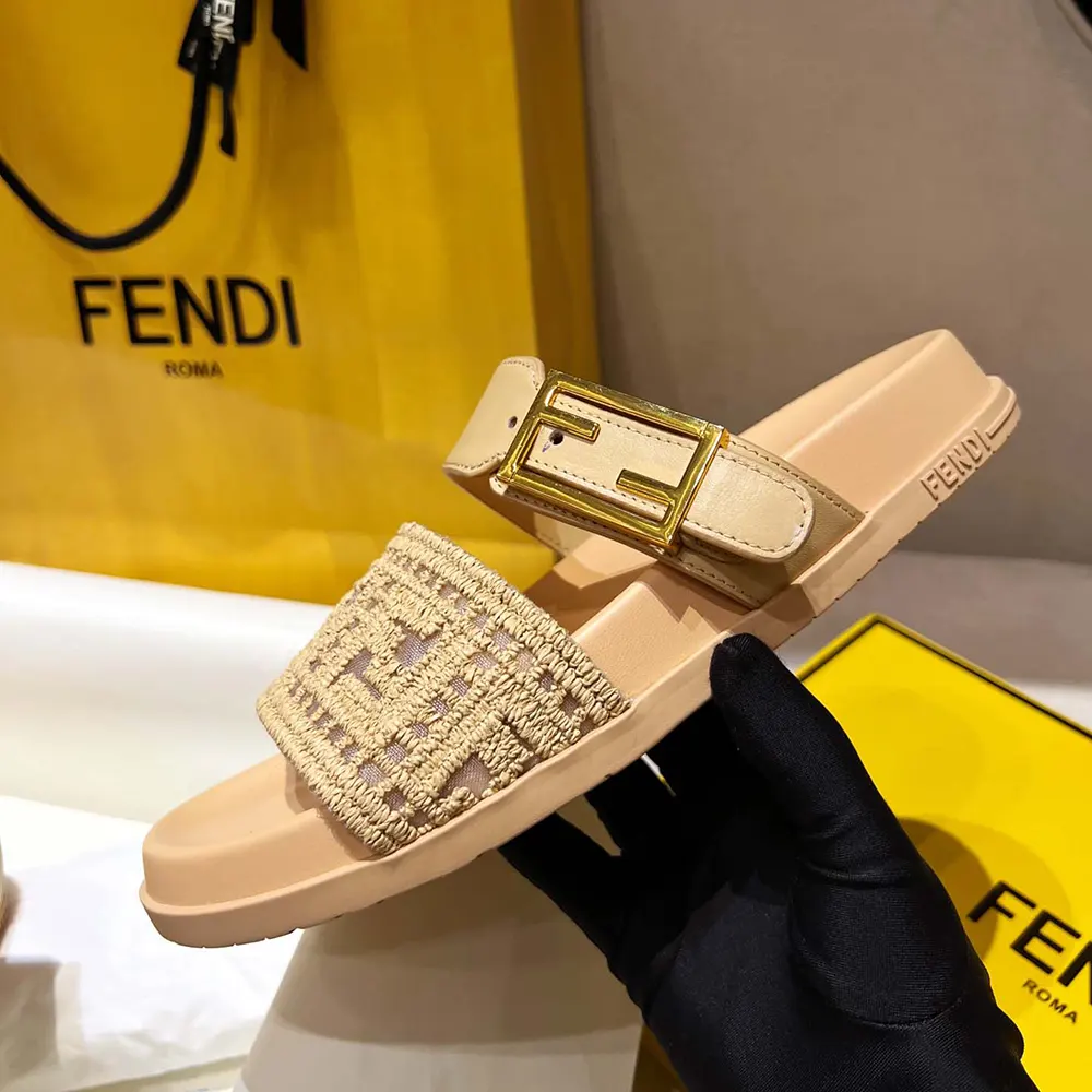 Fendi Women Feel Mesh Slides with Raffia FF Embroidery - image 8