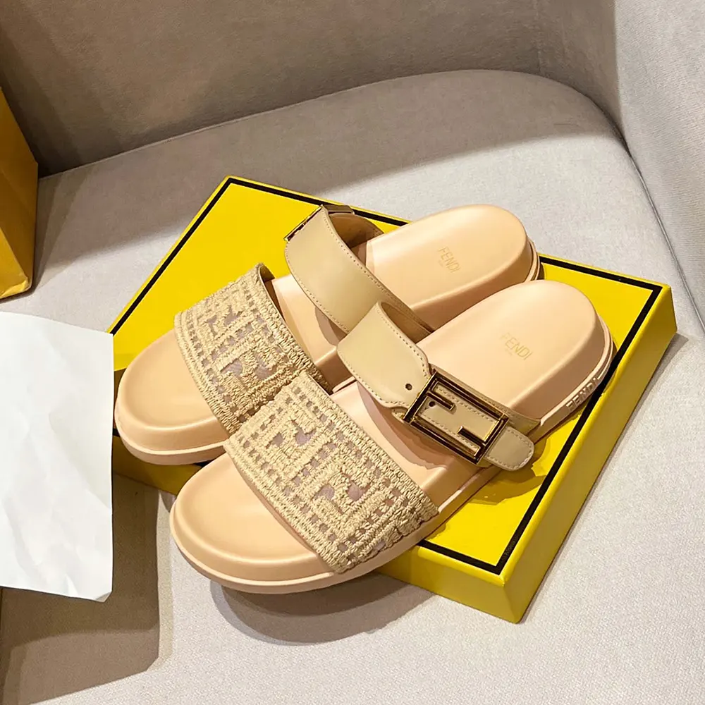 Fendi Women Feel Mesh Slides with Raffia FF Embroidery - image 5