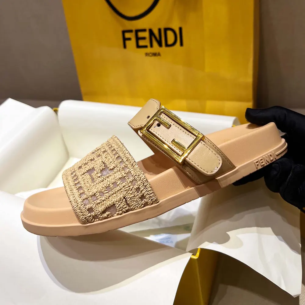 Fendi Women Feel Mesh Slides with Raffia FF Embroidery - image 7