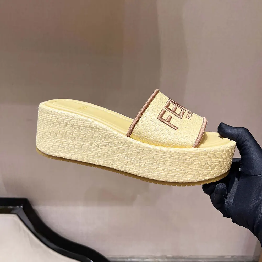 Fendi Women Fendi Sunshine Beige Raffia Flatform Slides - image 7