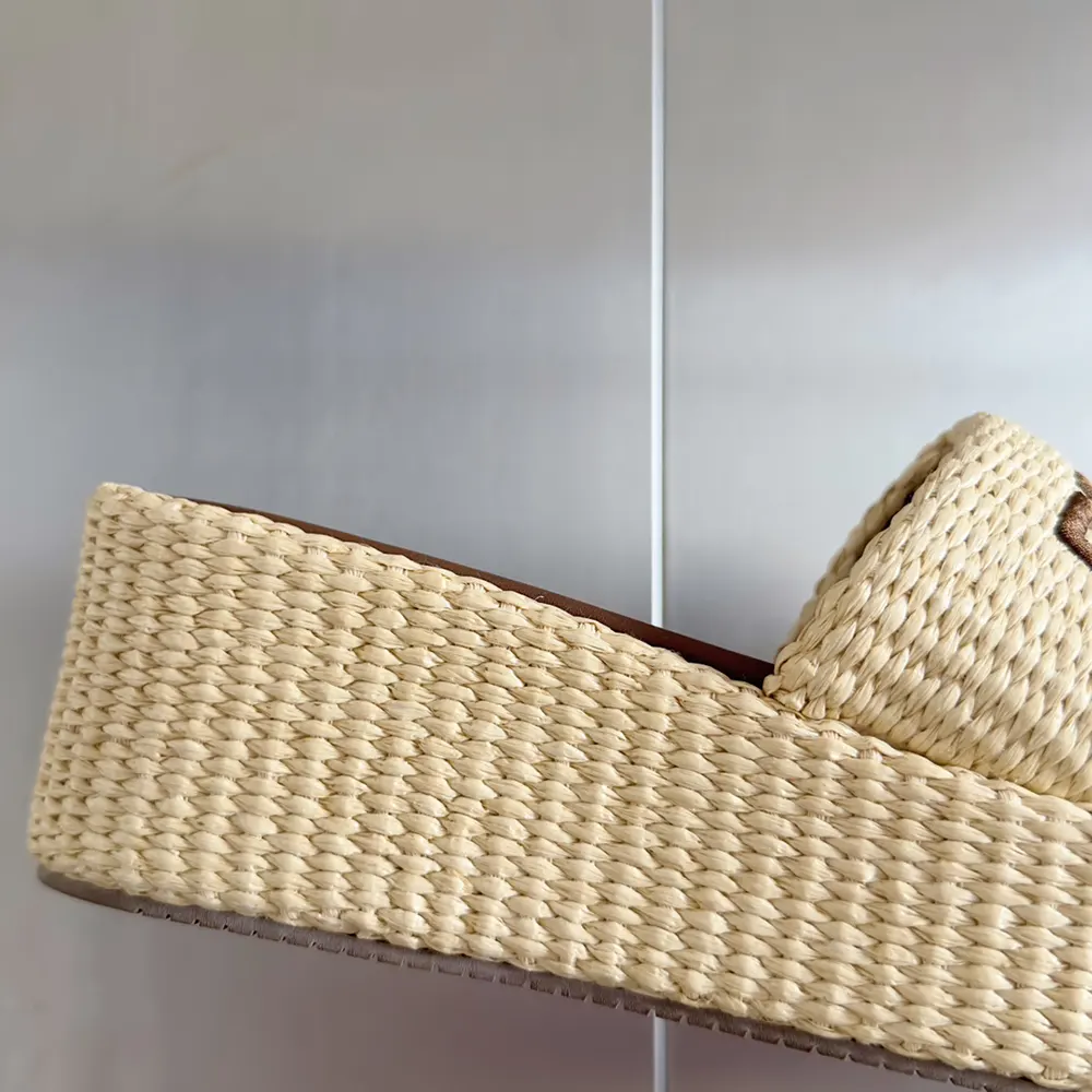 Fendi Women Fendi Sunshine Beige/Brown Raffia Flatform Slides - image 9