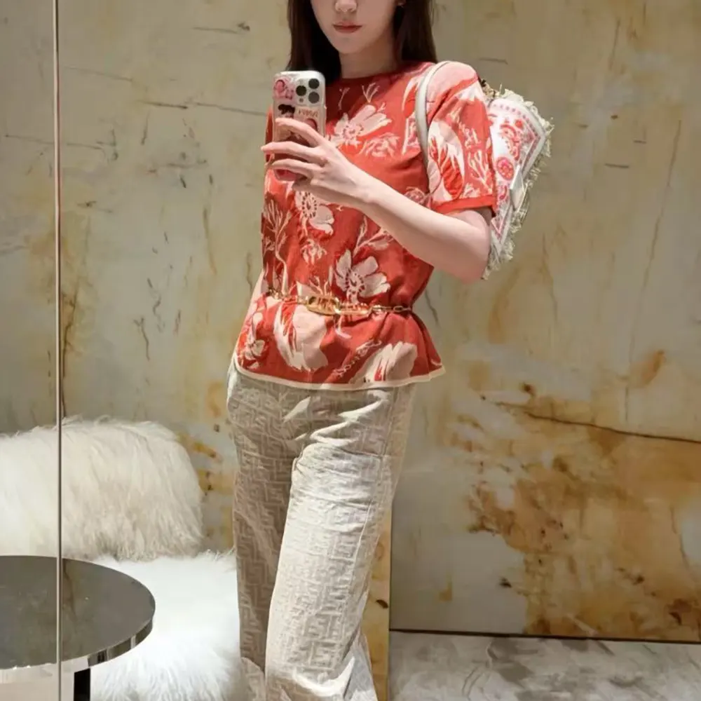 Fendi Women Red Viscose Jacquard T-shirt - image 4