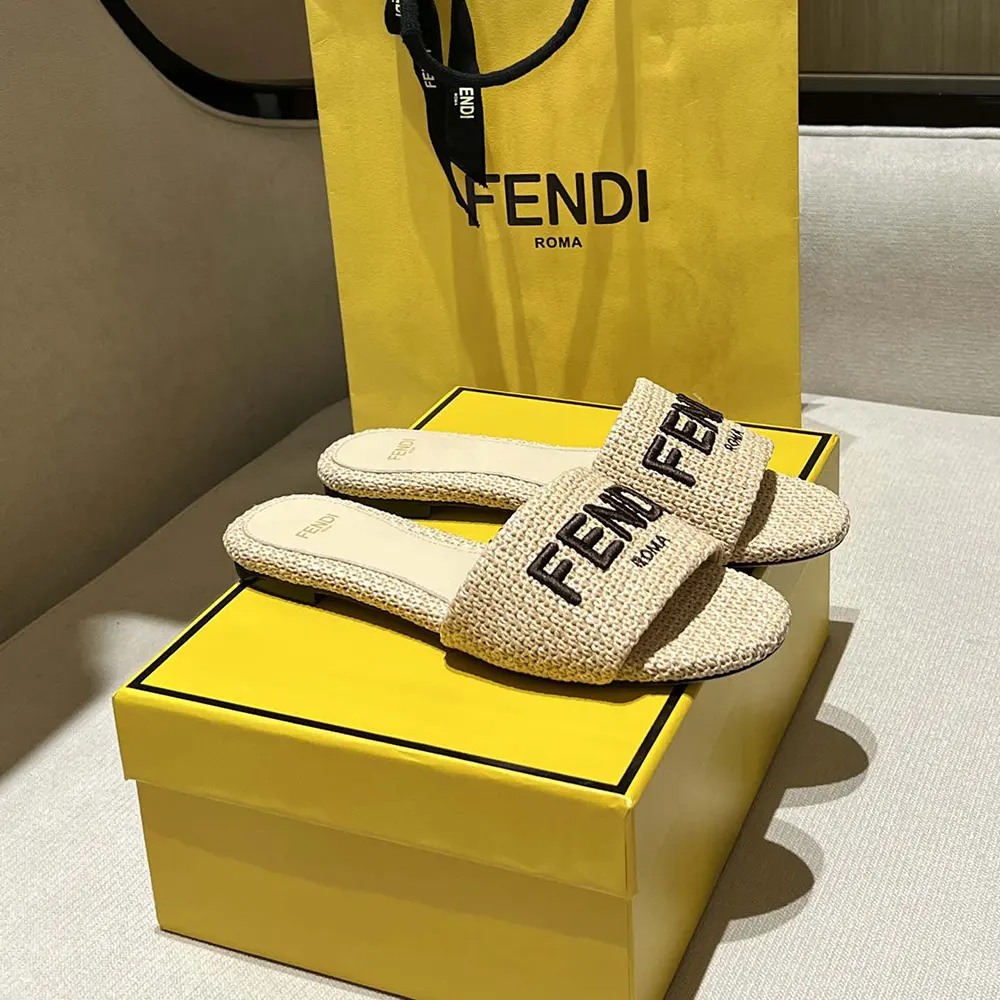 Fendi Women Signature Beige Cotton Fiber Slides - image 4