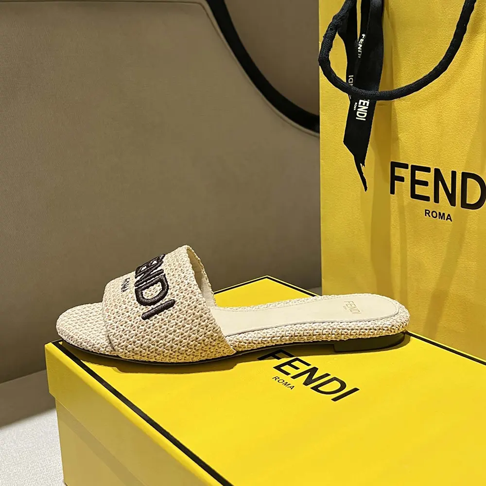 Fendi Women Signature Beige Cotton Fiber Slides - image 6