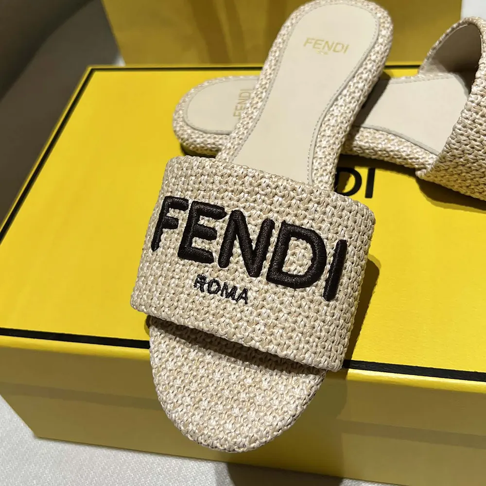 Fendi Women Signature Beige Cotton Fiber Slides - image 7