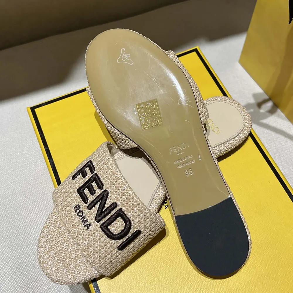 Fendi Women Signature Beige Cotton Fiber Slides - image 9