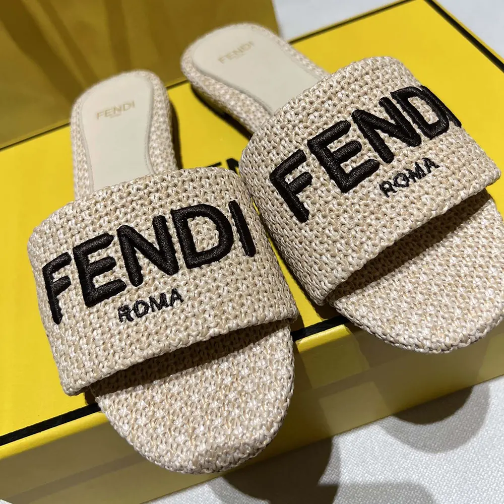 Fendi Women Signature Beige Cotton Fiber Slides - image 8