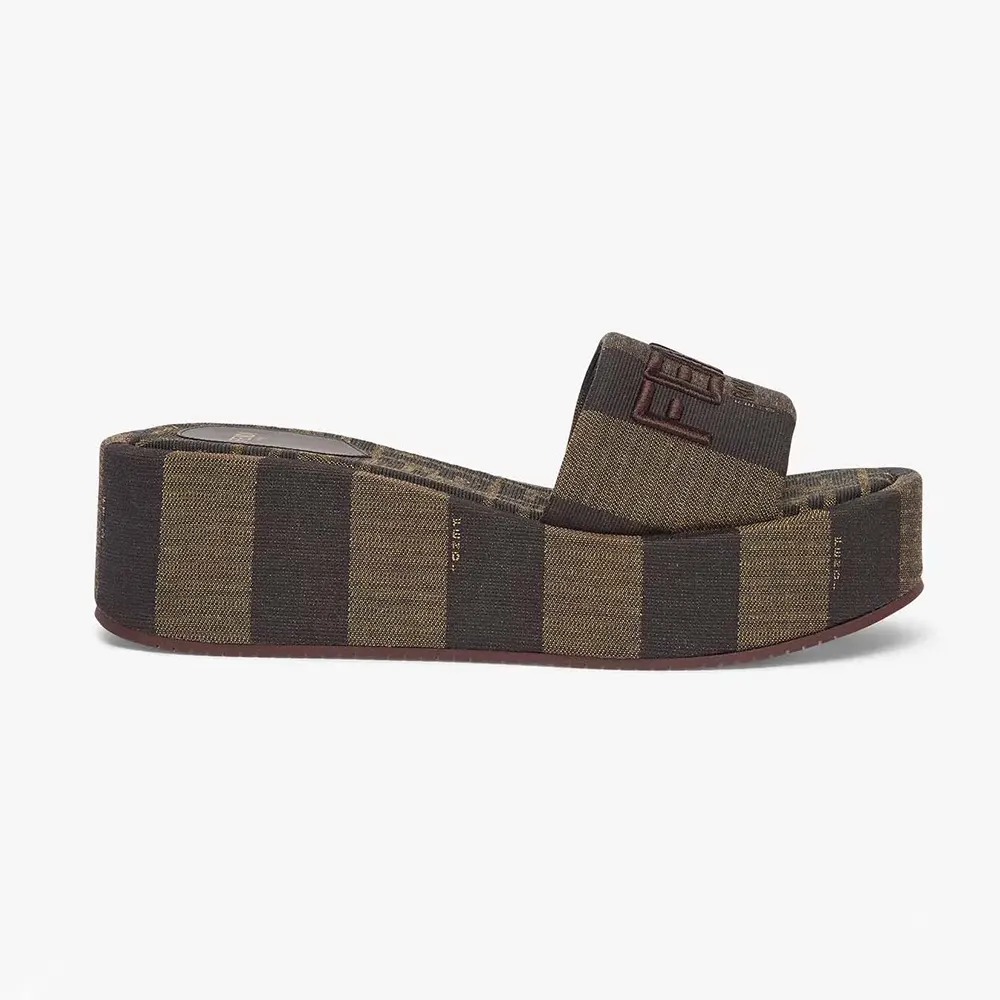 Side profile of Fendi Women Sunshine Brown Fabric Flatform Slides