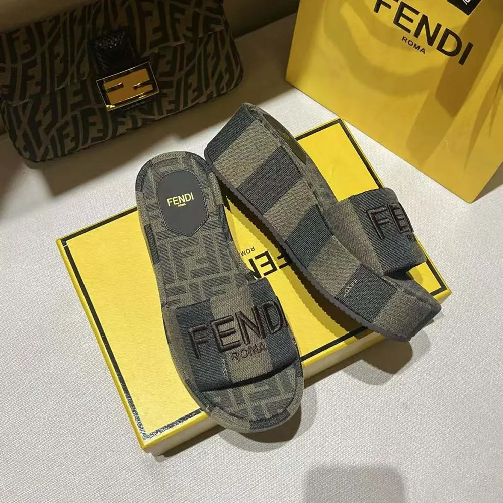 Fendi Women Sunshine Brown Fabric Flatform Slides - image 4