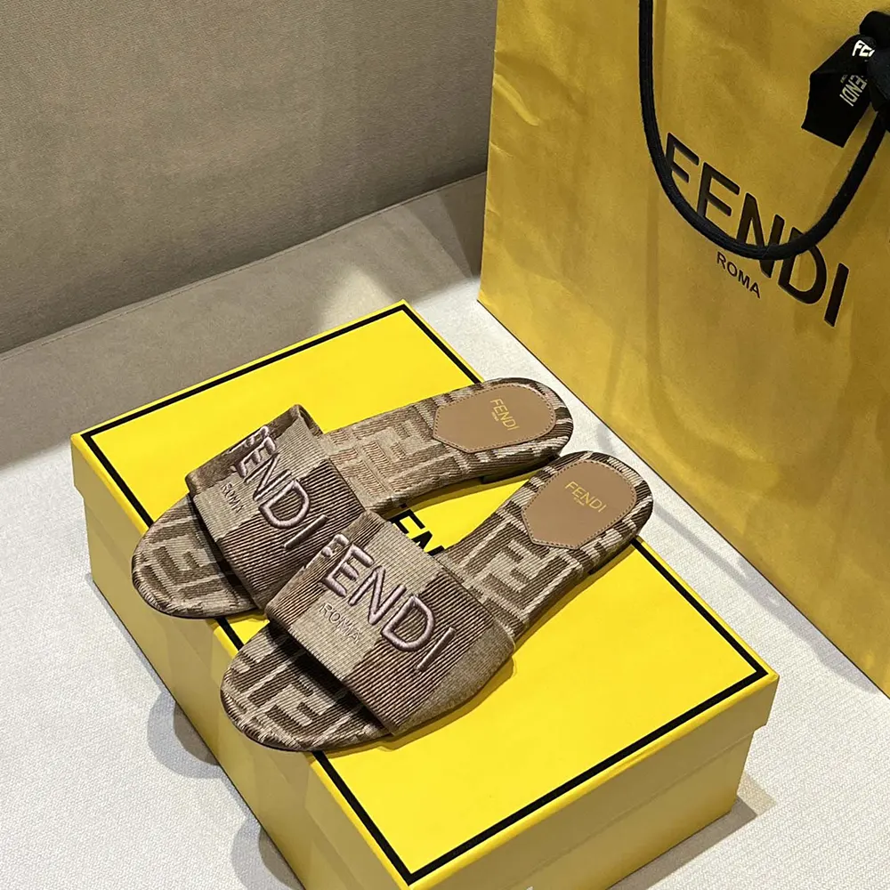 Top view showing embossed Fendi logo on Fendi Women Sunshine Dove slides