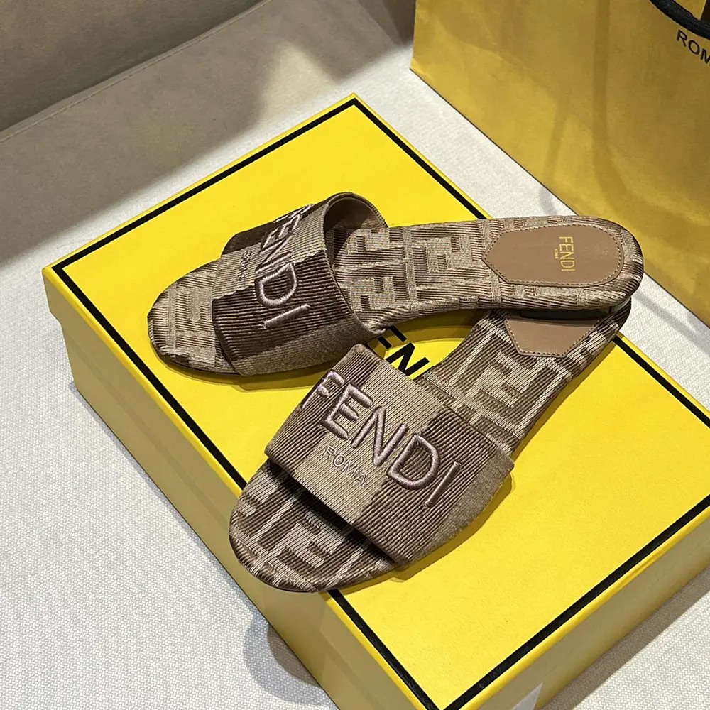 Fendi Women Sunshine Dove Gray Denim-effect Jacquard Slides - image 5