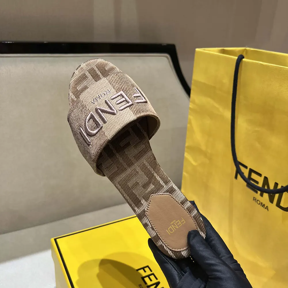 Fendi Women Sunshine Dove Gray Denim-effect Jacquard Slides - image 7