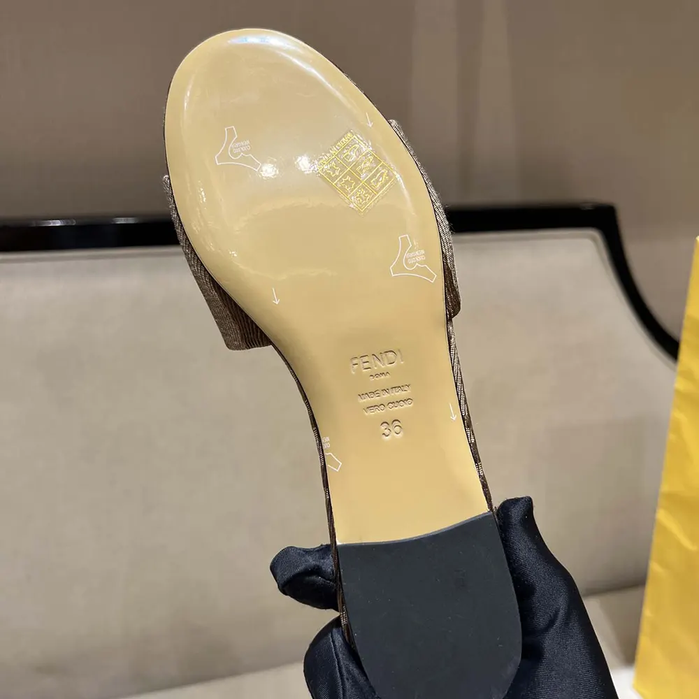 Fendi Women Sunshine Dove Gray Denim-effect Jacquard Slides - image 9