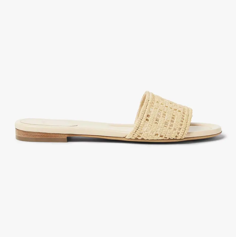 Side view of Fendi Women Sunshine Mesh Slides with Raffia FF Embroidery