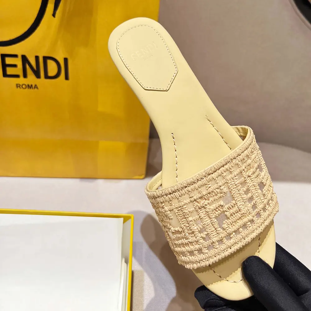 Fendi Women Sunshine Mesh Slides with Raffia FF Embroidery - image 9