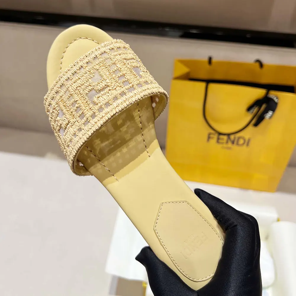 Fendi Women Sunshine Mesh Slides with Raffia FF Embroidery - image 8